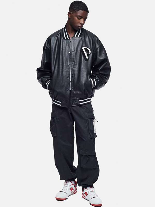 Black Leather College Jacket