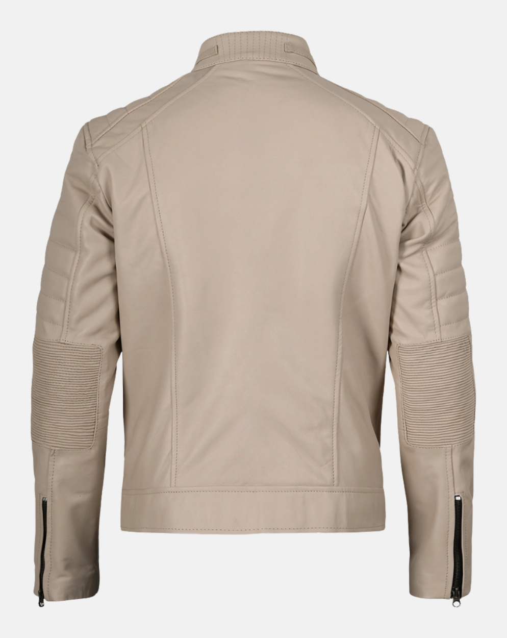 Beige Leather-Look Cafe Racer Jacket - back view