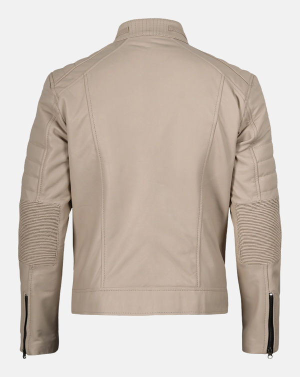 Beige Leather-Look Cafe Racer Jacket