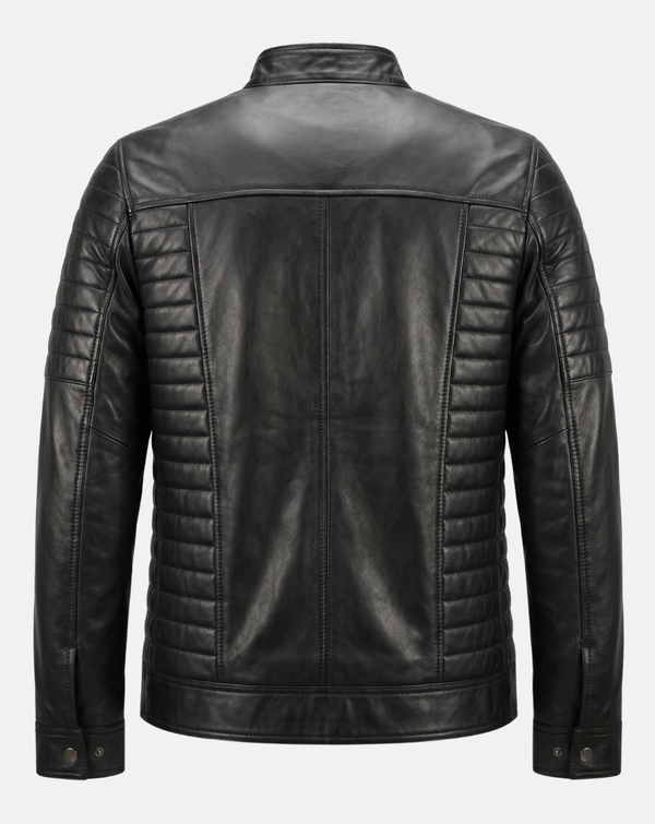 Black Quilted-Shoulder Leather-Look Racer Jacket