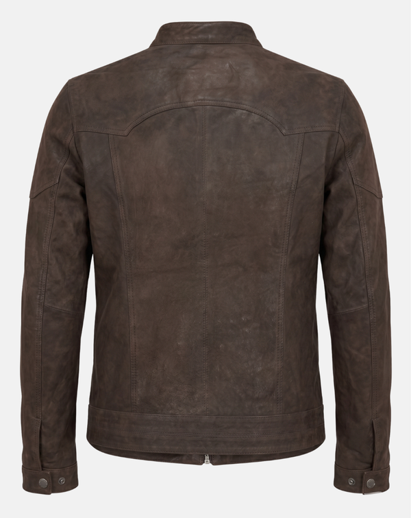 Brown Suede-Style Cafe Racer Jacket