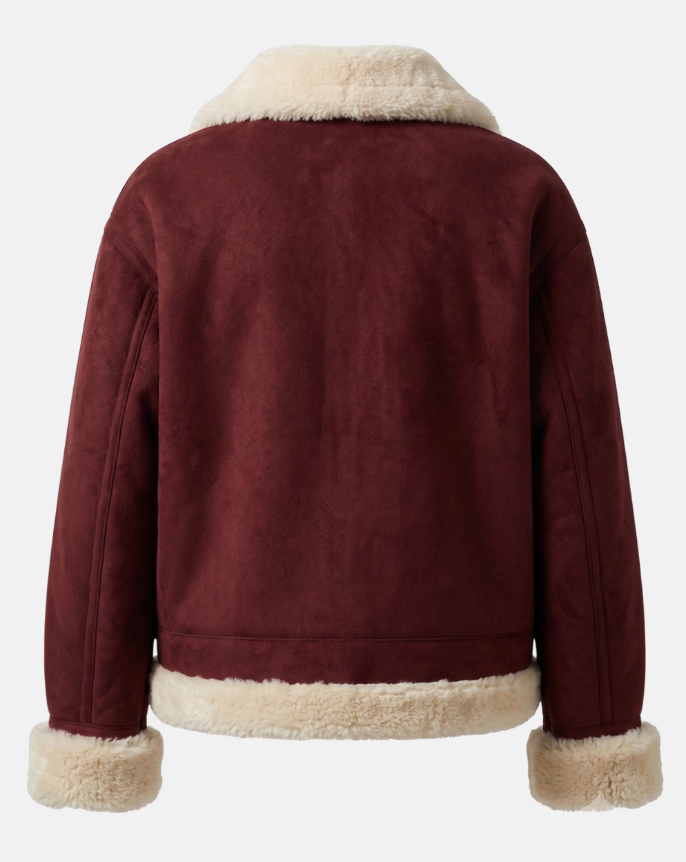 Burgundy Aviator Jacket with Cream Trim - back view