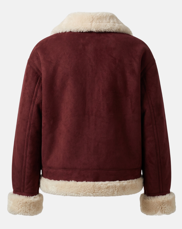 Burgundy Aviator Jacket with Cream Trim