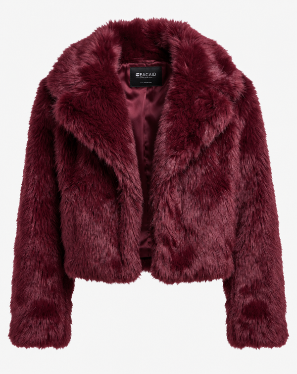 Burgundy Cropped Fur-Textured Jacket