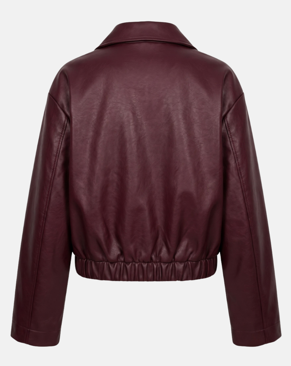 Women's Burgundy Cropped Leather Jacket