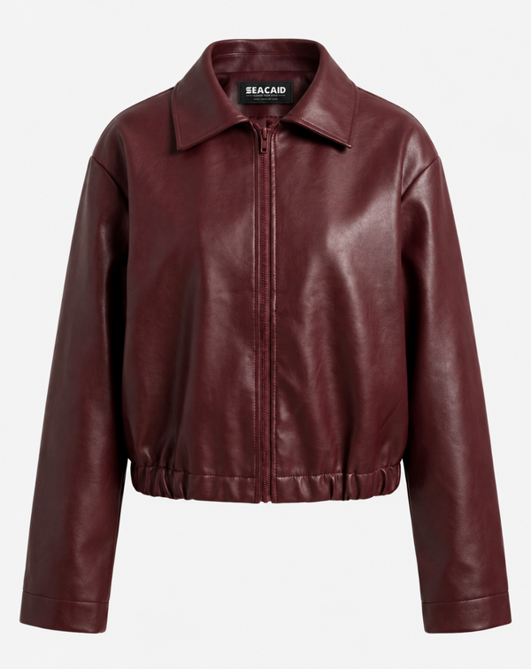 Women's Burgundy Cropped Leather Jacket
