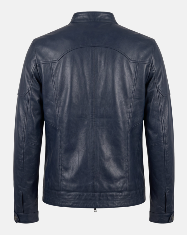Navy Leather-Look Cafe Racer Jacket