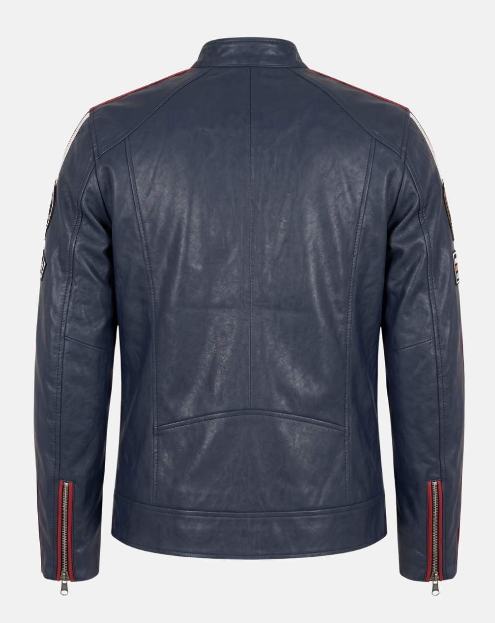 Navy Striped Racing Jacket with Patches - back view