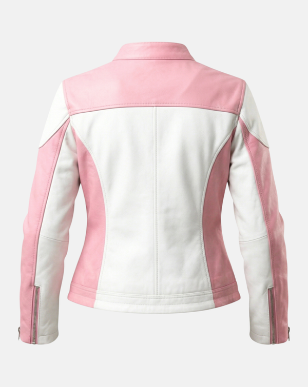 Pink and White Color-Block Racer Jacket