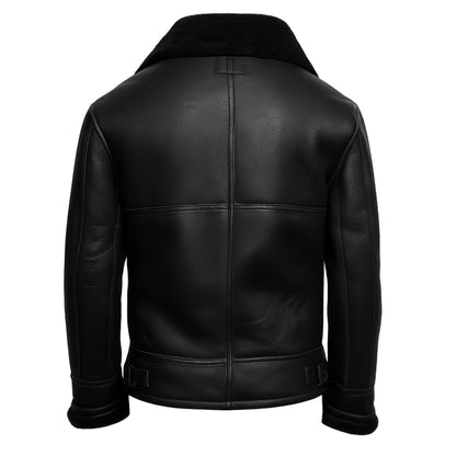 Men’s Black B3 Bomber Jacket: Real Sheepskin Leather Aviator with Faux Shearling