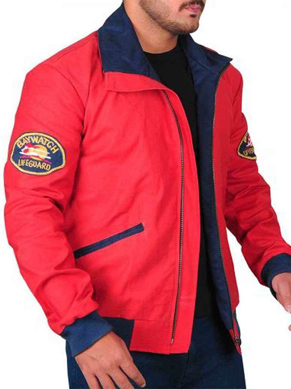 David Hasselhoff Baywatch Red Bomber Jacket