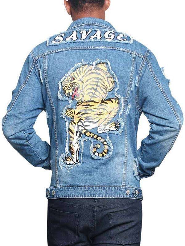 Men's Ripped Tiger Denim Jacket