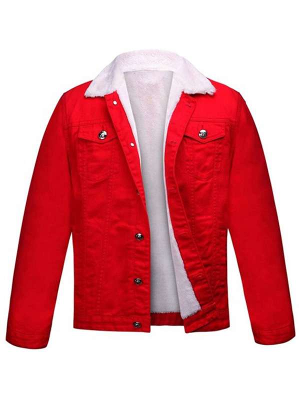 Christmas Denim Red Trucker Jacket