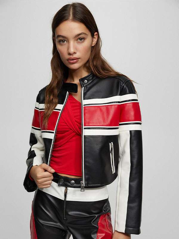 Women's Cropped Leather Biker Jacket