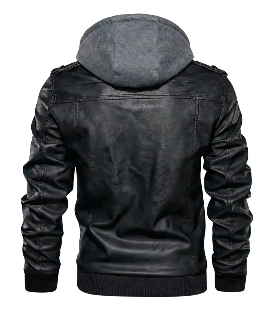 Men's Lambskin Leather Bomber Jacket | Removable Hood, Rib-Knit Cuffs, Multi-Pocket | Genuine Motorcycle Biker Jacket – Brown Black