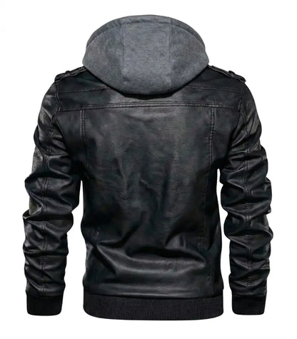 Men's Lambskin Leather Bomber Jacket | Removable Hood, Rib-Knit Cuffs, Multi-Pocket | Genuine Motorcycle Biker Jacket – Brown Black