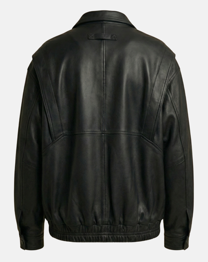 Black Patch-Pocket Leather-Look Jacket - back view