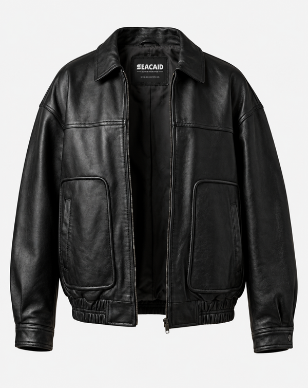 Black Patch-Pocket Leather-Look Jacket