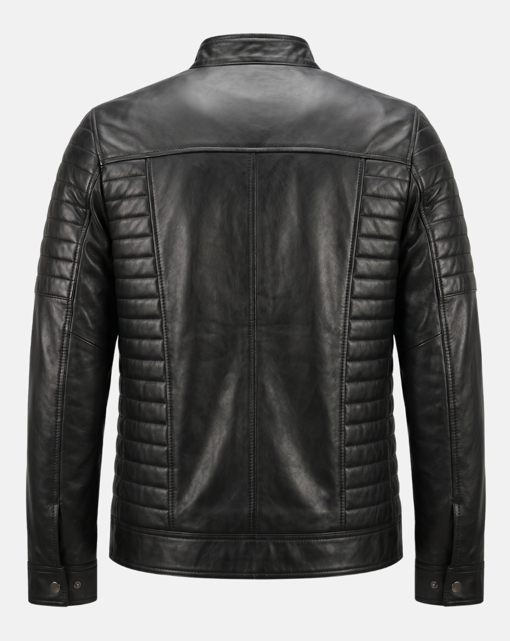Black Quilted-Shoulder Leather-Look Racer Jacket - back view