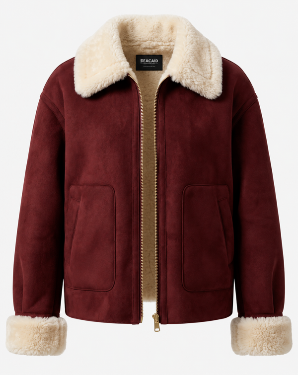 Burgundy Aviator Jacket with Cream Trim