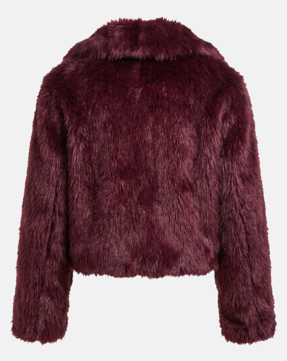Burgundy Cropped Fur-Textured Jacket - back view