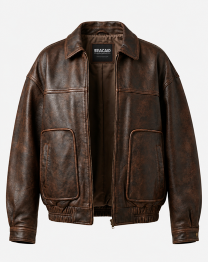 Dark Brown Patch-Pocket Leather-Look Jacket - front view