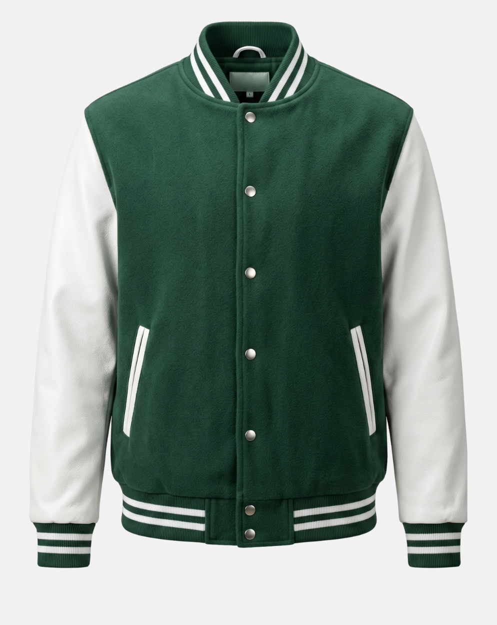 Green and White Varsity Jacket - front view