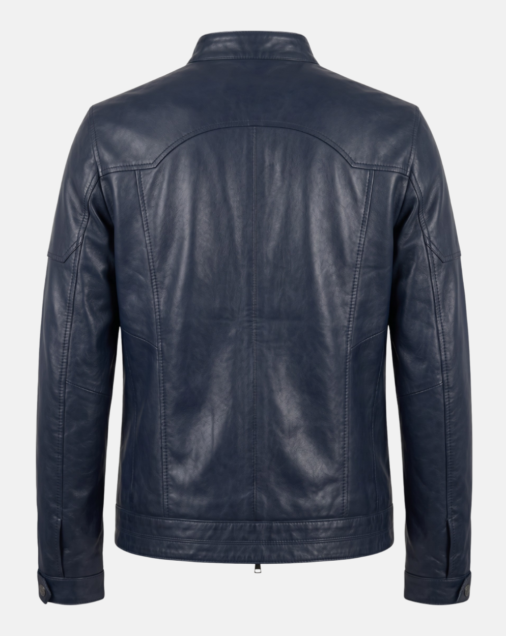 Navy Leather-Look Cafe Racer Jacket - back view