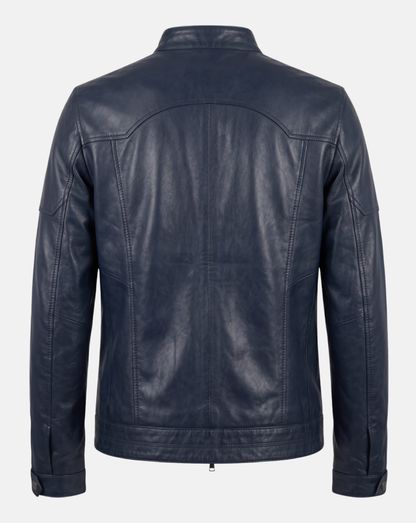 Navy Leather-Look Cafe Racer Jacket - back view