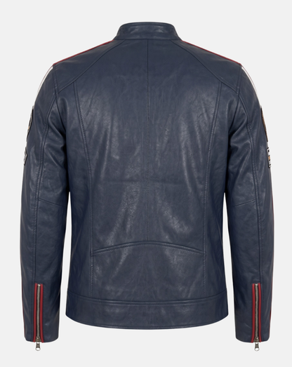 Navy Striped Racing Jacket with Patches - back view
