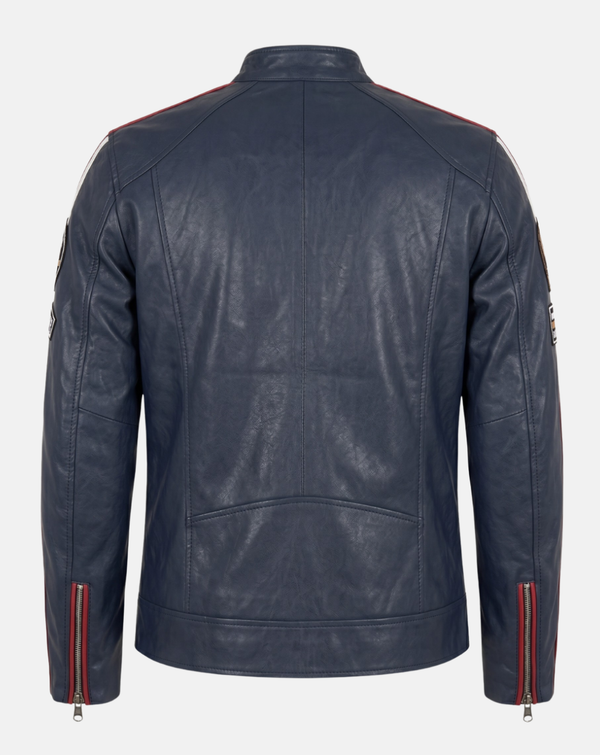Navy Striped Racing Jacket with Patches