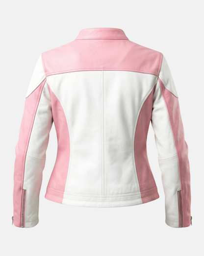 Pink and White Color-Block Racer Jacket - back view