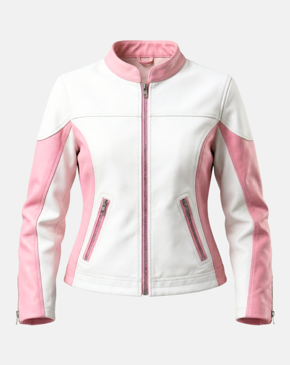 Pink and White Color-Block Racer Jacket - front view