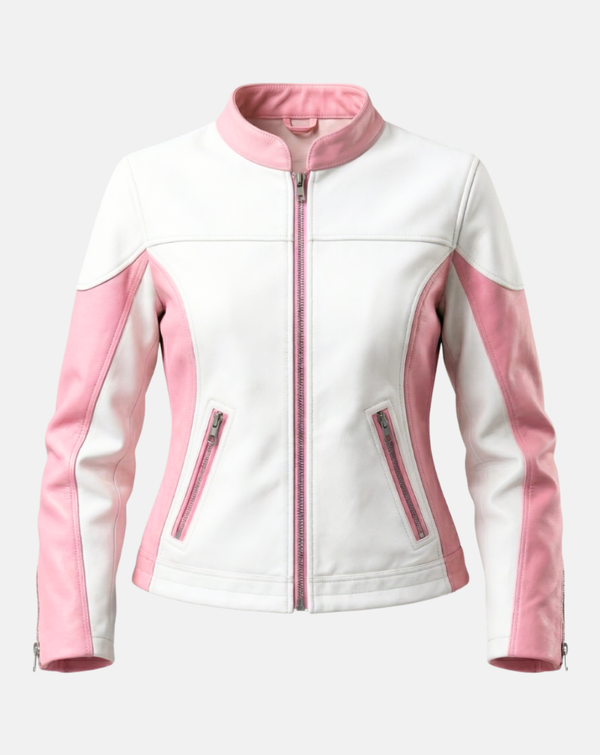 Pink and White Color-Block Racer Jacket