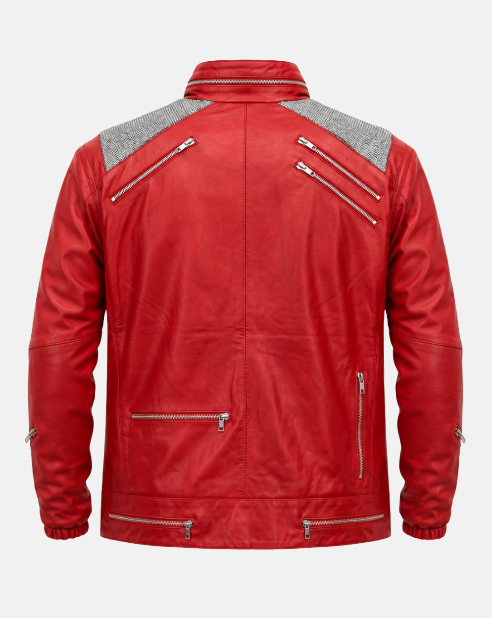 Red Leather-Look Racer Jacket with Grey Panels - back view