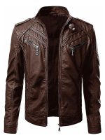 Men's Cafe Racer Leather Motorcycle Jacket - Image 5
