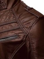 Men's Cafe Racer Leather Motorcycle Jacket - Image 7