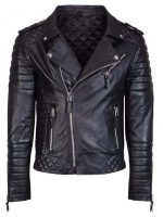 Men Black Diamond Leather Jacket - Image 3