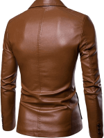 Men Business Brown Leather Blazer - Image 5