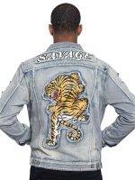 Men's Ripped Tiger Denim Jacket - Image 6